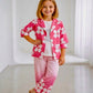 Girls' 3-Piece Pink Floral Co-ord Set with Jacket, Graphic Tee, and Pants