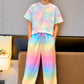 Rainbow Gradient Color Loose 2pcs T-shirts+pants Tie-dyed Clothing