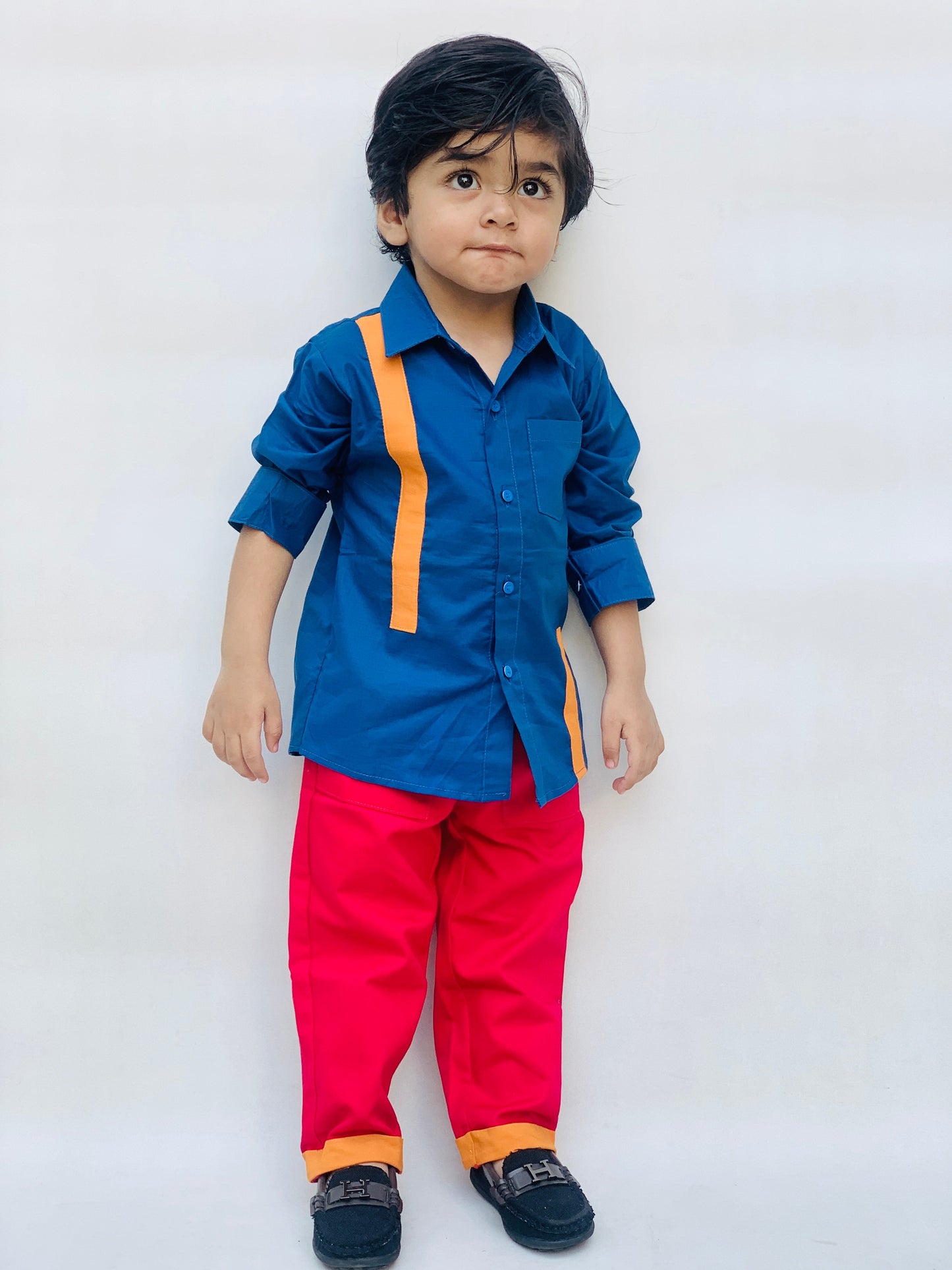 Casual style cotton shirts and pents full sleeves dress for girls and boys