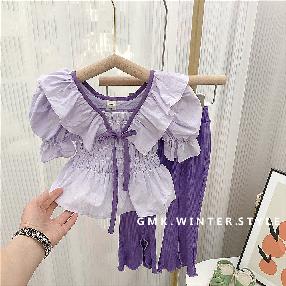 kids clothing brands in pakistan bowknot ruffles top + fashion bell-bottoms dress for girls