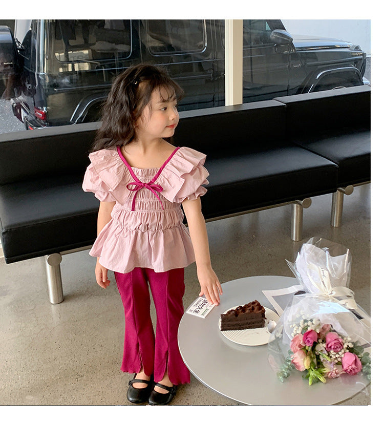 kids clothing brands in pakistan bowknot ruffles top + fashion bell-bottoms dress for girls