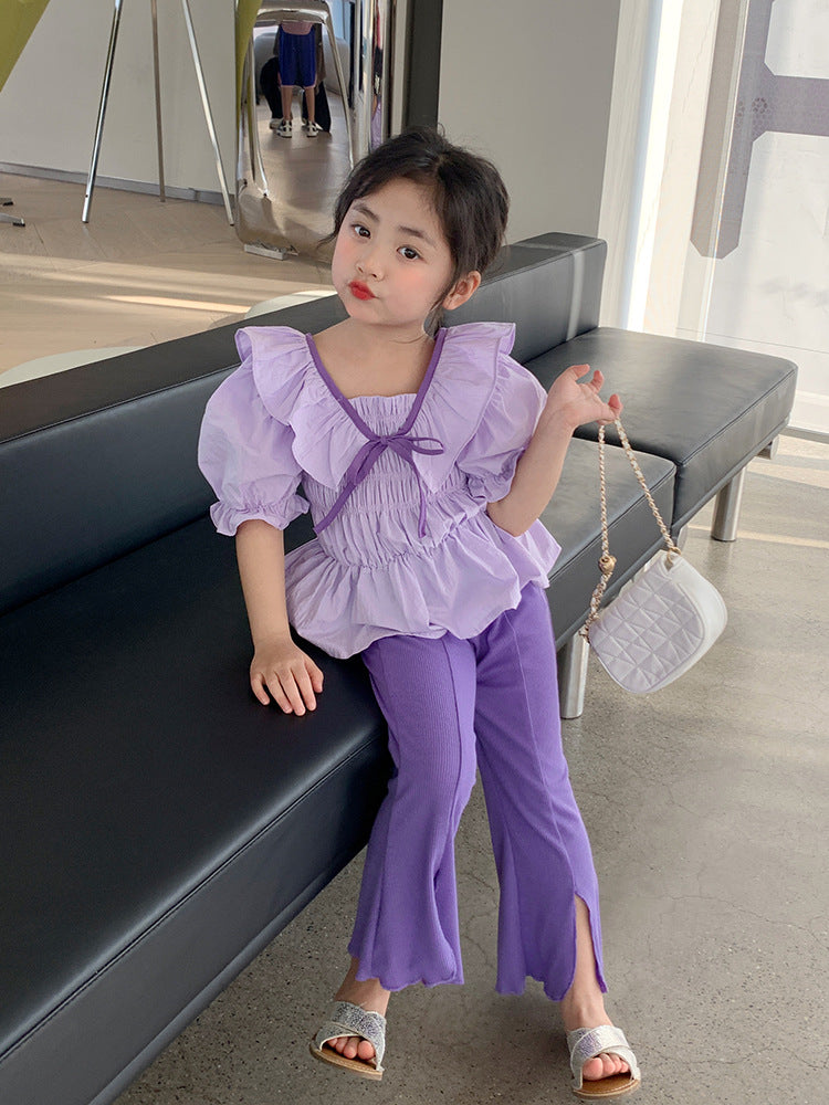 kids clothing brands in pakistan bowknot ruffles top + fashion bell-bottoms dress for girls