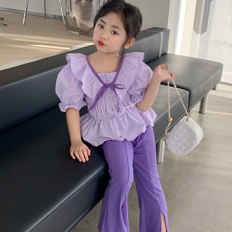kids clothing brands in pakistan bowknot ruffles top + fashion bell-bottoms dress for girls