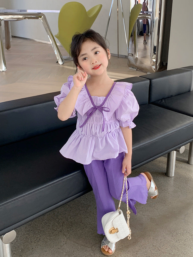 kids clothing brands in pakistan bowknot ruffles top + fashion bell-bottoms dress for girls