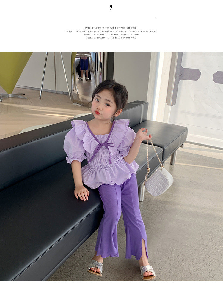 kids clothing brands in pakistan bowknot ruffles top + fashion bell-bottoms dress for girls