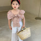 Kids wear Pakistan big bow floral short sleeved top + mosquito resistant pant 2 piece dress for girls