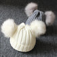 Kids caps online baby cap with scarf double pom pom set fur warm for boys and girls