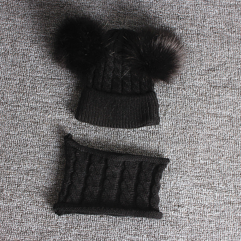 Kids caps online baby cap with scarf double pom pom set fur warm for boys and girls