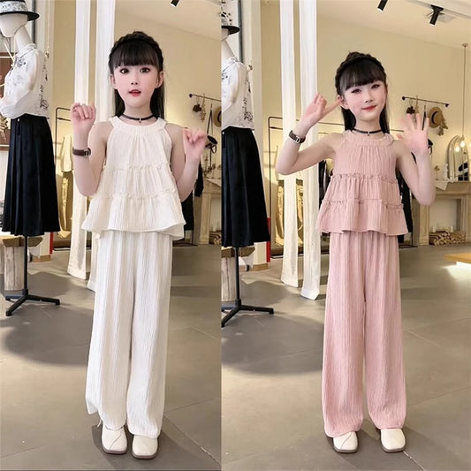 Girls clothes Pakistan summer outfit sleeveless top and trouser 2 piece dress for girls