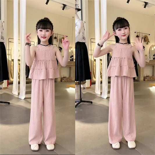 Girls clothes Pakistan summer outfit sleeveless top and trouser 2 piece dress for girls
