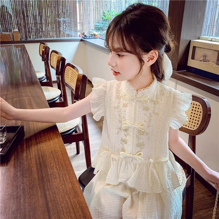 Western Dress sleeveless top+wide leg pant loose dress for girls
