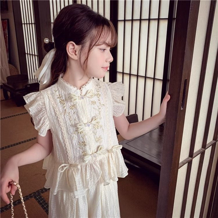 Western Dress sleeveless top+wide leg pant loose dress for girls