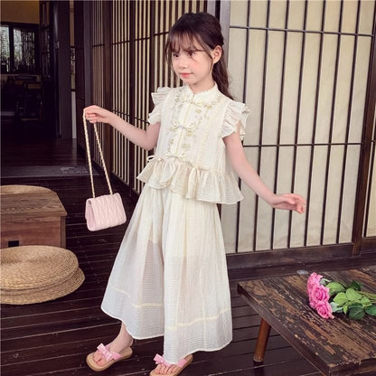 Western Dress sleeveless top+wide leg pant loose dress for girls