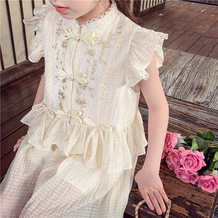 Western Dress sleeveless top+wide leg pant loose dress for girls