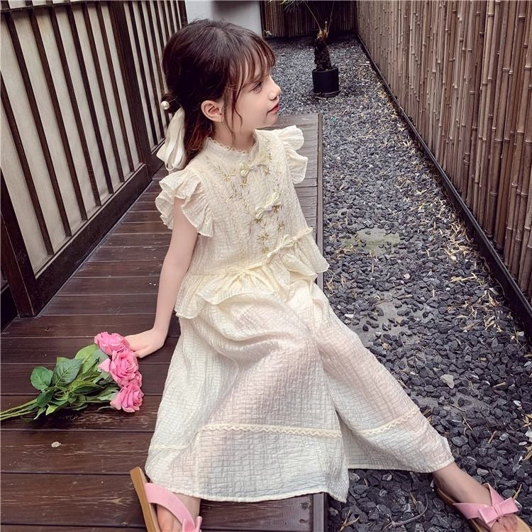 Western Dress sleeveless top+wide leg pant loose dress for girls