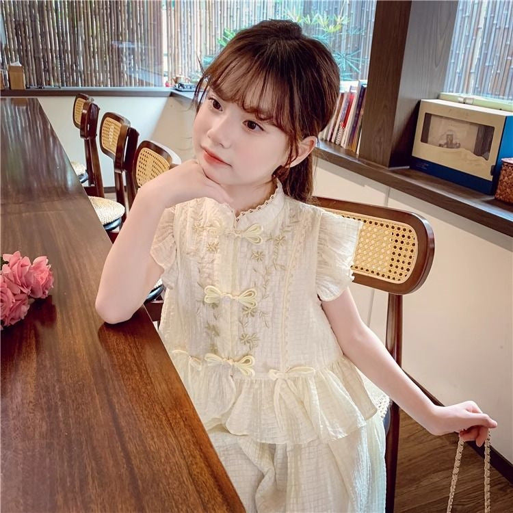 Western Dress sleeveless top+wide leg pant loose dress for girls
