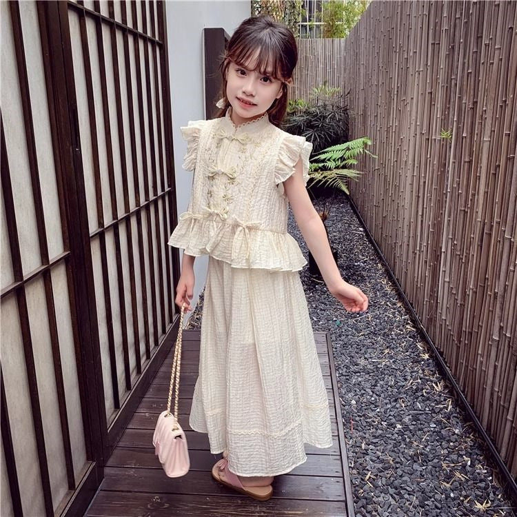 Western Dress sleeveless top+wide leg pant loose dress for girls