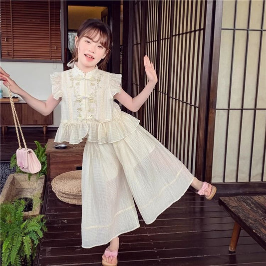 Western Dress sleeveless top+wide leg pant loose dress for girls