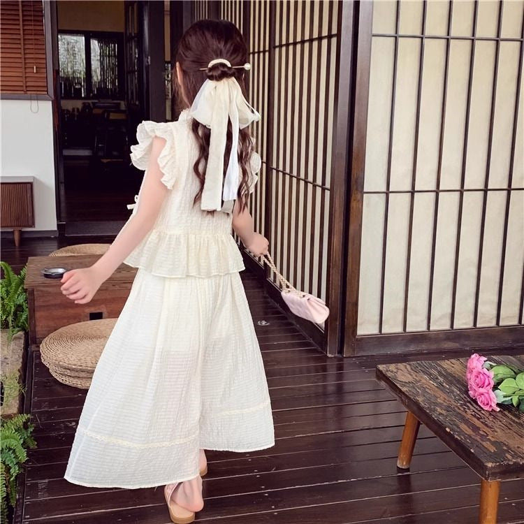 Western Dress sleeveless top+wide leg pant loose dress for girls