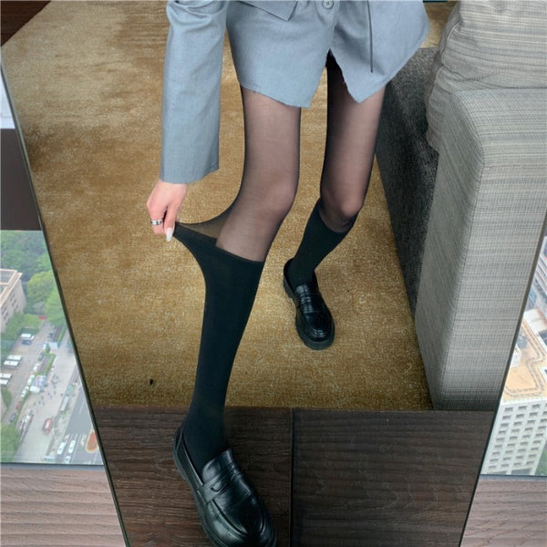 Thin splicing tall top over knee tights for girls
