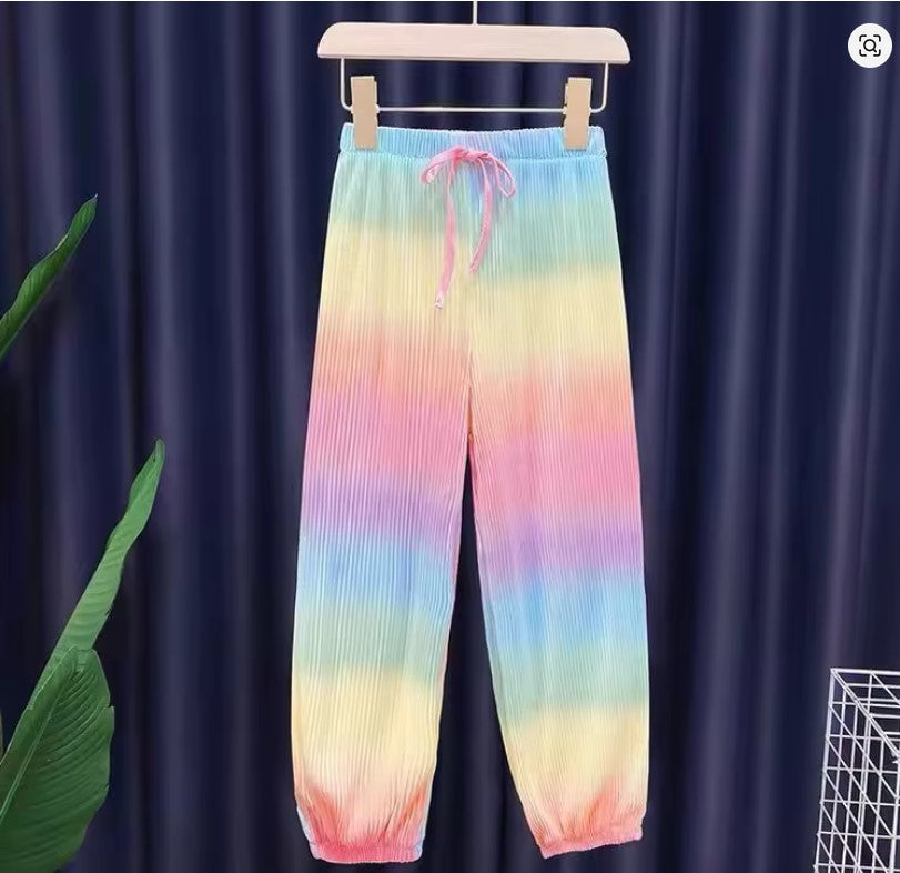Rainbow Gradient Color Loose 2pcs T-shirts+pants Tie-dyed Clothing