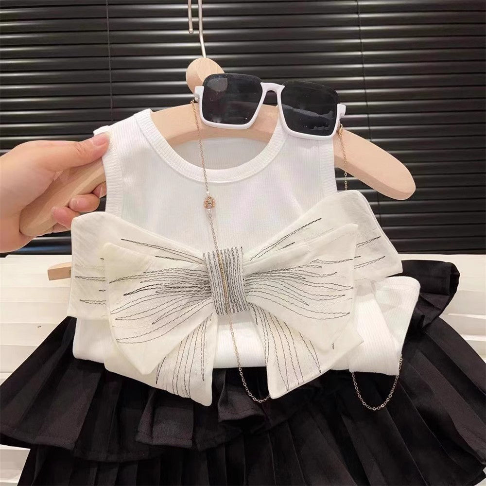 Western Dress big bow vest sleeveless top with skirt 2 piece dress for girls