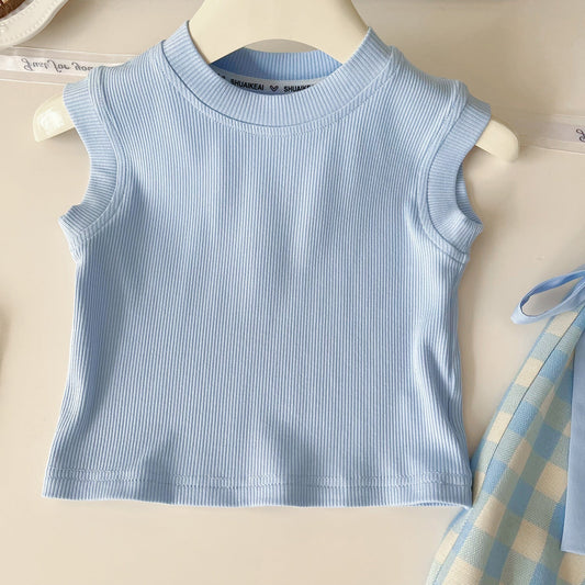 Kids wear Pakistan sleeveless shirt + plaid pant with bag 3 piece dress for girls