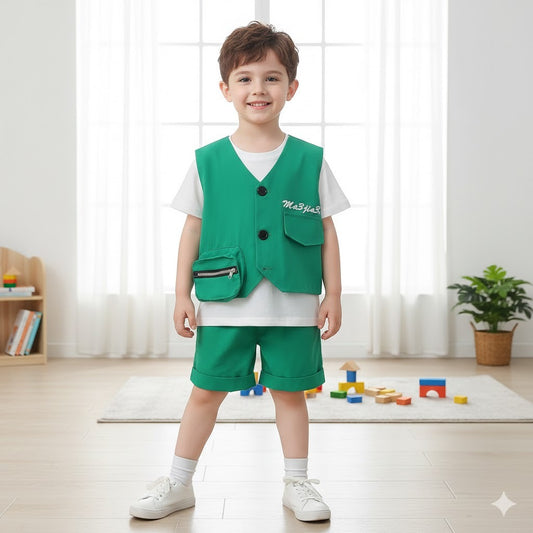kids clothing vest with shirt and short fake 3 piece dress for girls and boys