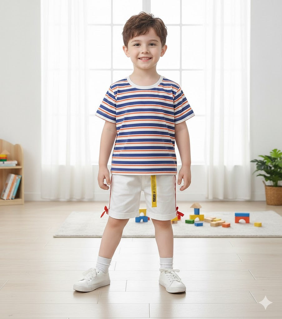 Summer Kid’s Short Sleeve T-shirt Classic Striped Top for Boys and Girls