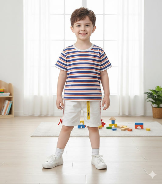 Summer Kid’s Short Sleeve T-shirt Classic Striped Top for Boys and Girls