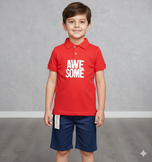 5041 Casual Style Written Awesome In Shirt With Jeans Style Short For Boys & Girls