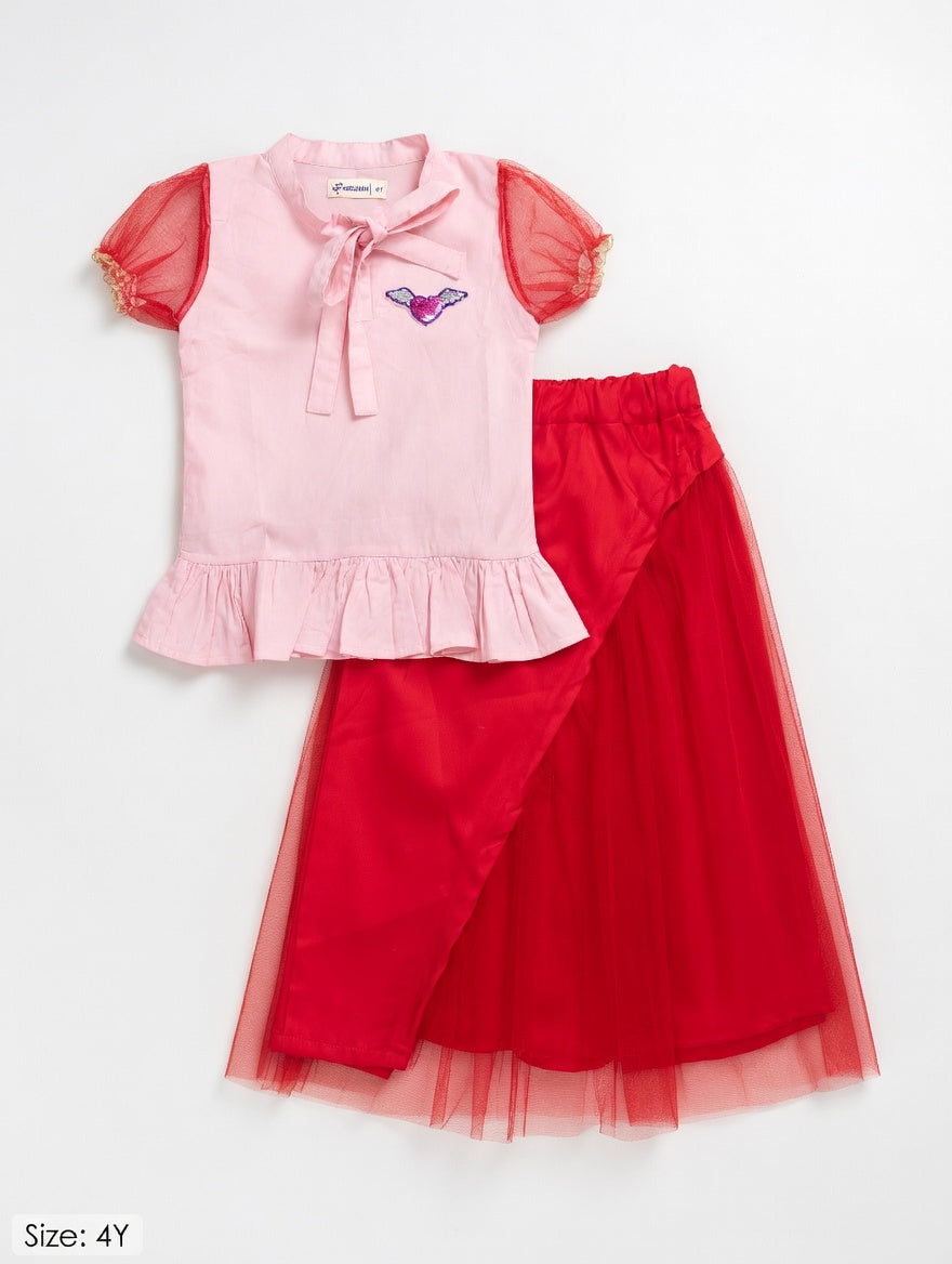 Stylish Net Skirt And Cotton Shirt (2PC)
