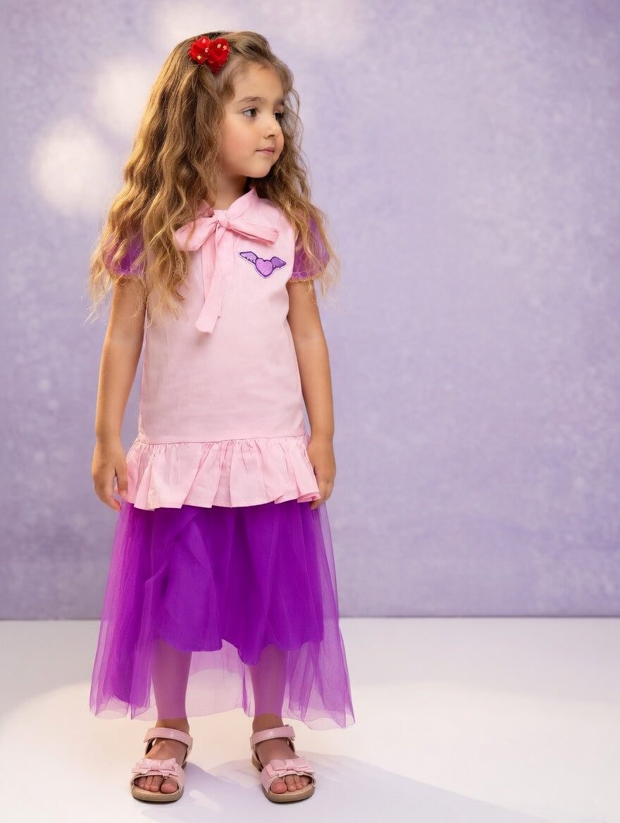 Stylish Net Skirt And Cotton Shirt (2PC)
