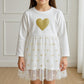 Heart printed mesh cotton full sleeve frock for girls