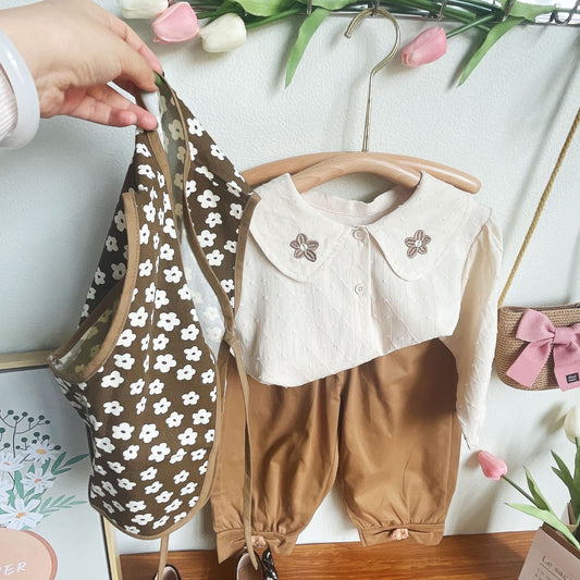 Kids wear top+bloomars flower style vest+pant three piece dress for girls