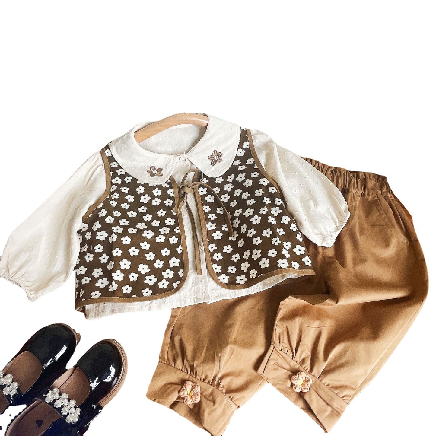 Kids wear top+bloomars flower style vest+pant three piece dress for girls