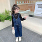 Girls clothing jeans vest+pant and shirt three piece dress for girls