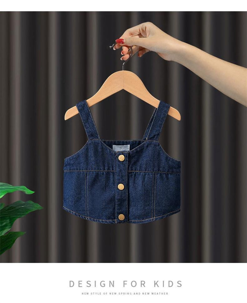 Girls clothing jeans vest+pant and shirt three piece dress for girls
