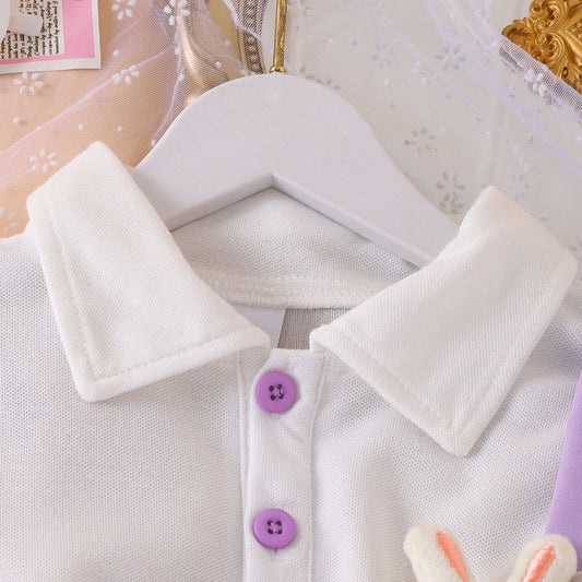 4690 Kids wear rabbit style half sleeve shirt and skirt one strap dress for girls