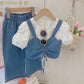 3 Pcs Formal Looks Cotton shirt With Denim suspenders adjustable and soft jeans pant