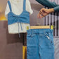 3 Pcs Formal Looks Cotton shirt With Denim suspenders adjustable and soft jeans pant